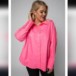 NwT $119 GOOD AMERICAN Coated Poplin Longsleeve Shirt Relaxed Pink S 1/2